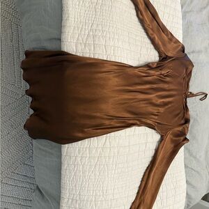 Anthropologie Rich Brown Satin Dress